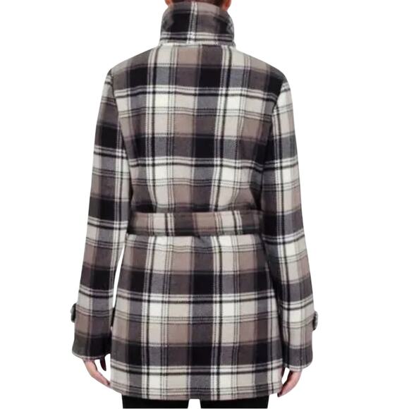 Ike Behar Plaid Double Breasted Belted Coat Jacket M Classic Preppy Academia - Picture 2 of 10